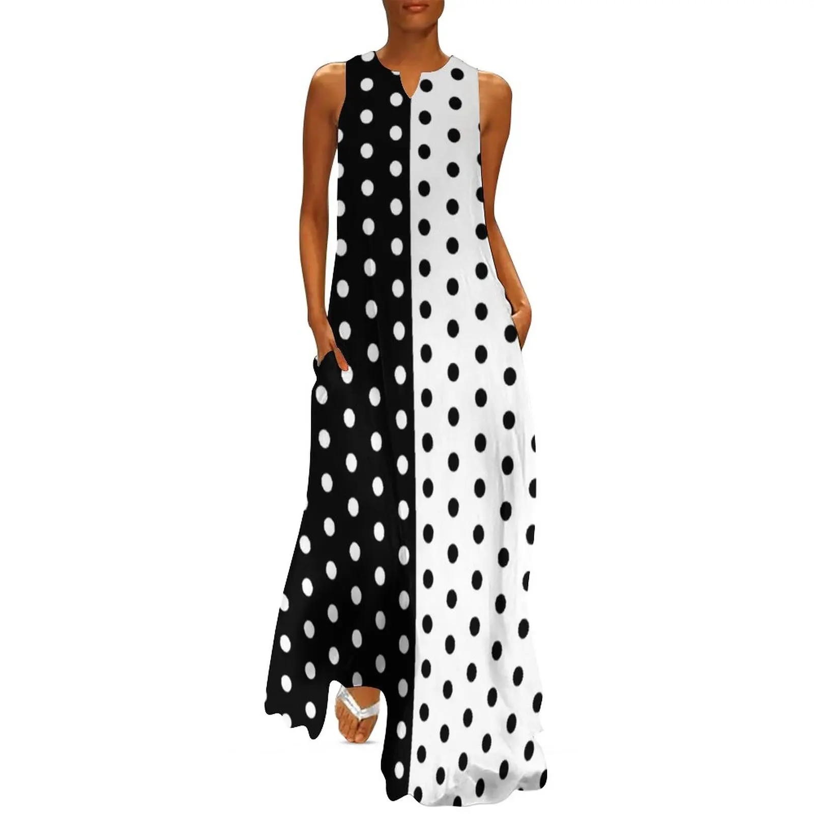 Boho Summer Beach Maxi Dress - Retro dois tons vestido primavera preto
