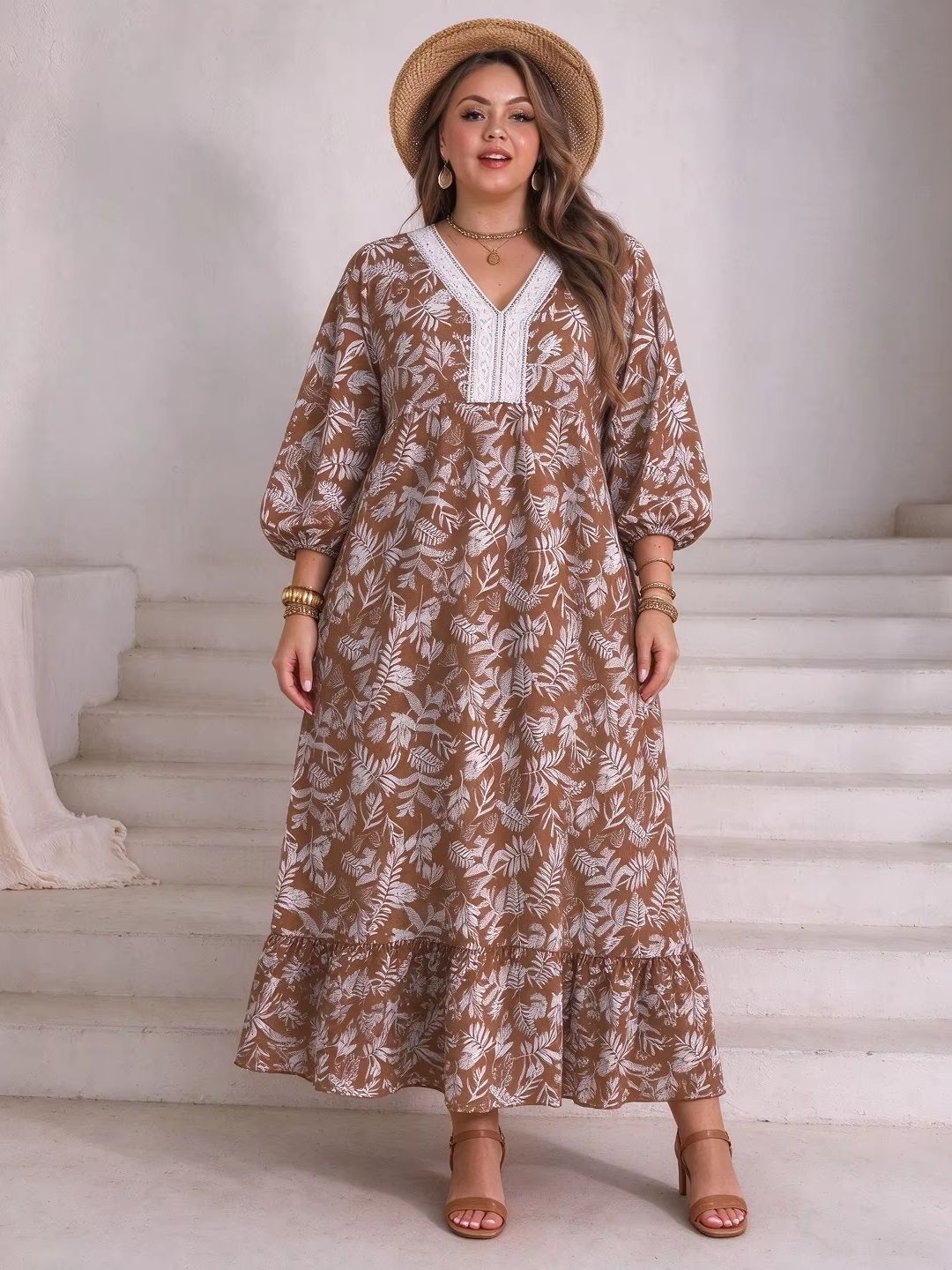 Vestido Maxi Floral com Folhas - Boho Summer Beach Maxi Dress avaliação e preço
