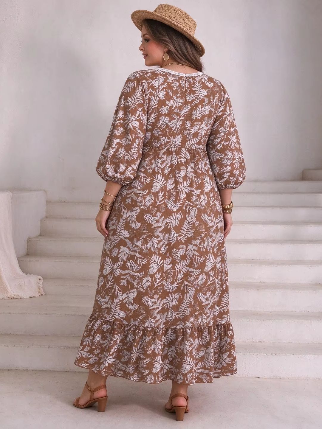 Vestido Maxi Floral com Folhas - Boho Summer Beach Maxi Dress avaliação e preço