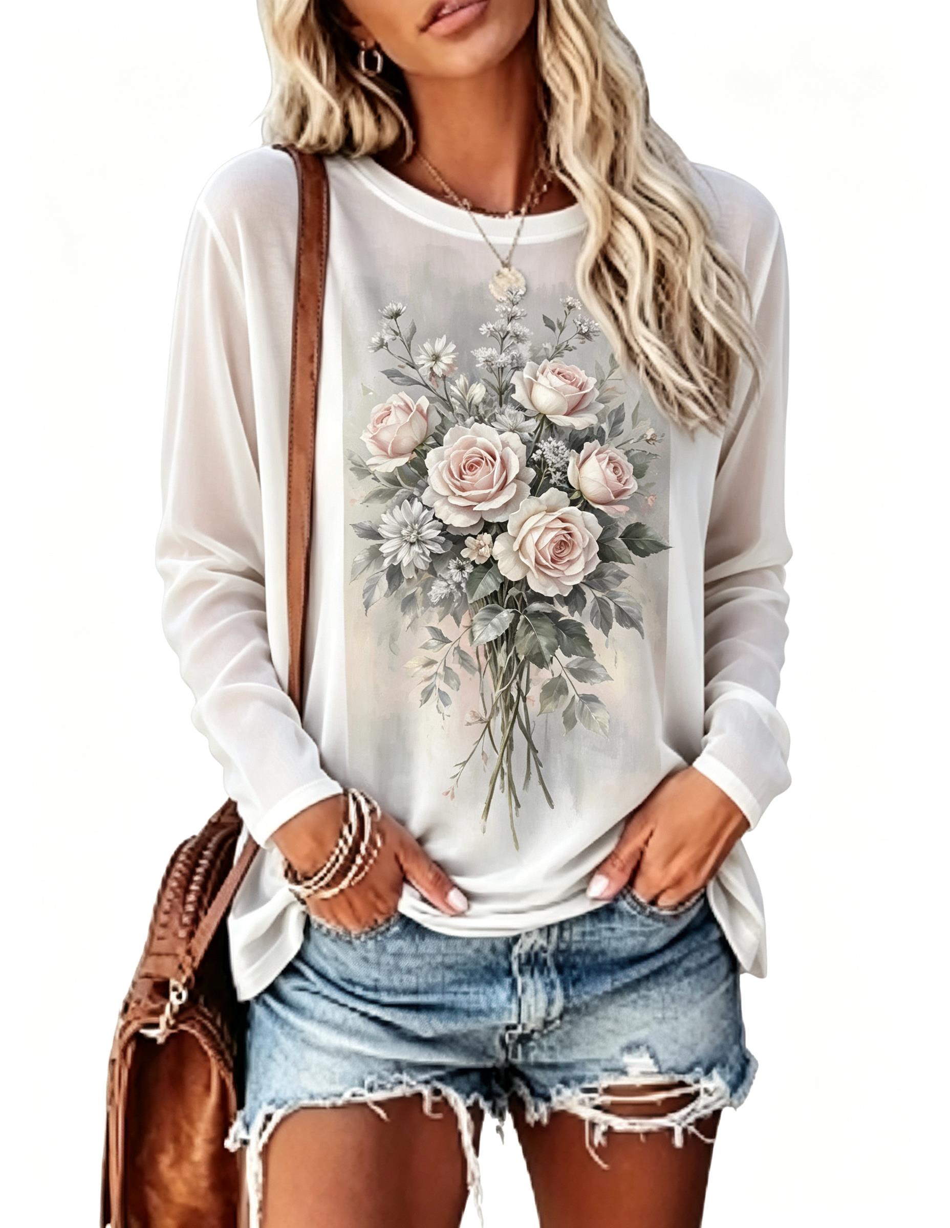 Camiseta Feminina de Manga Lon - Blouses avaliação e preço