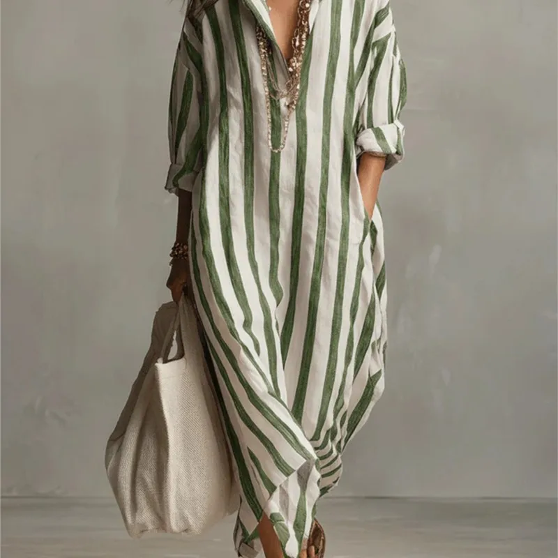 Vestido Longo de Linho Elegant - Casual Loose Linen Shirt Dress avaliação e preço