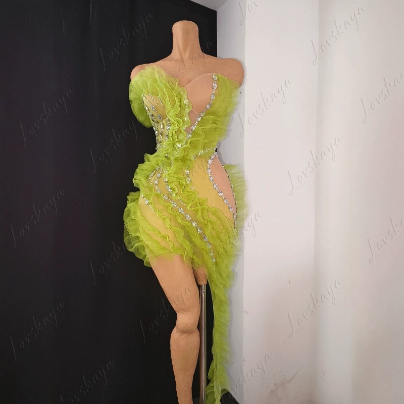 Vestido de Malha Transparente  - Sparkly Rhinestone Club Party Dress avaliação e preço