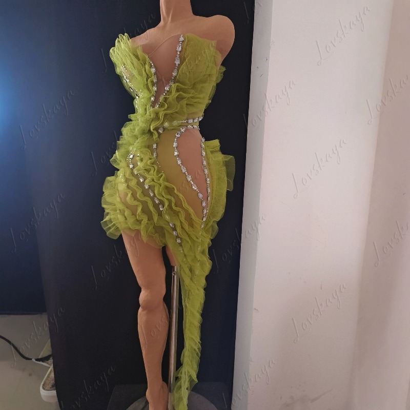 Vestido de Malha Transparente  - Sparkly Rhinestone Club Party Dress avaliação e preço